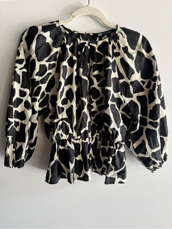 Zara Tops - Zara Black and White Animal Print Peplum Blouse - S